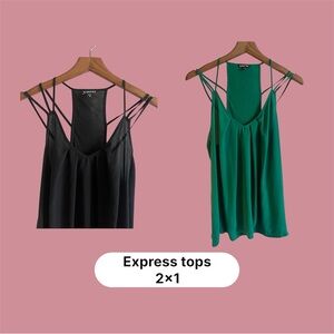 Express Green & black tops- 2x1 size L and M